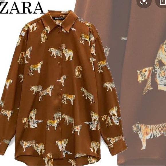NWT Zara retro animal print satin blouse/top - Picture 9 of 16